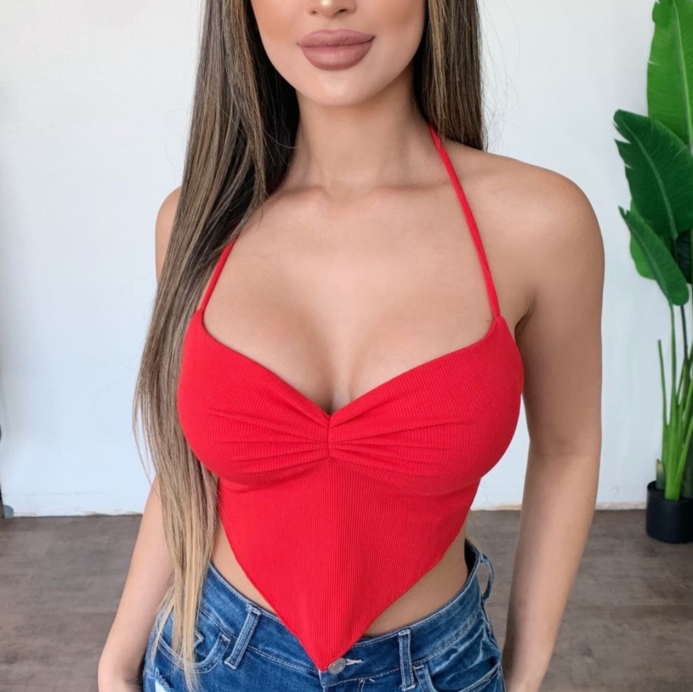 OOTDFASH - BRIDGET HALTER TOP (TRUE RED)